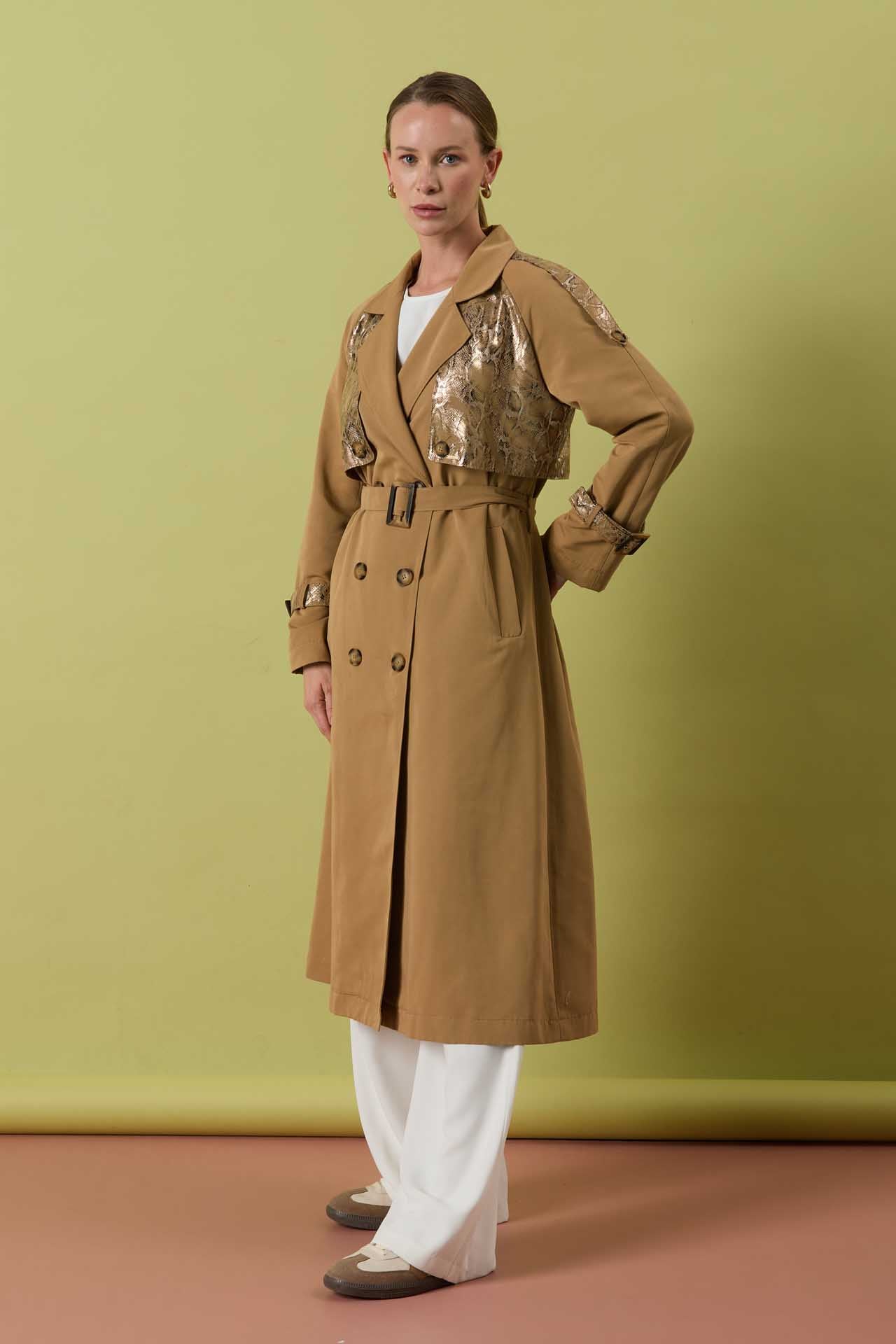 A20535 Aguaje Düğme Detaylı Trençkot