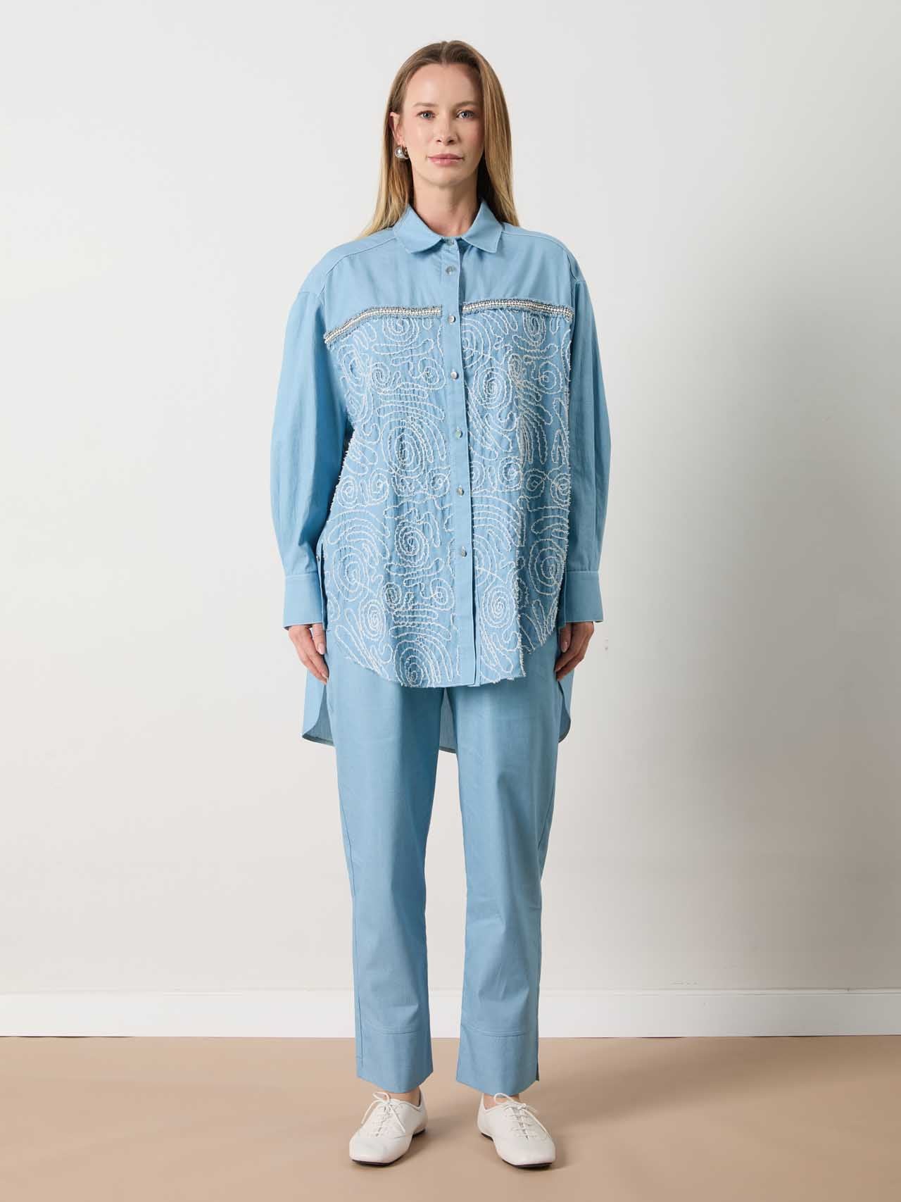 A41225 Aguaje Şerit Detaylı Kot Takım