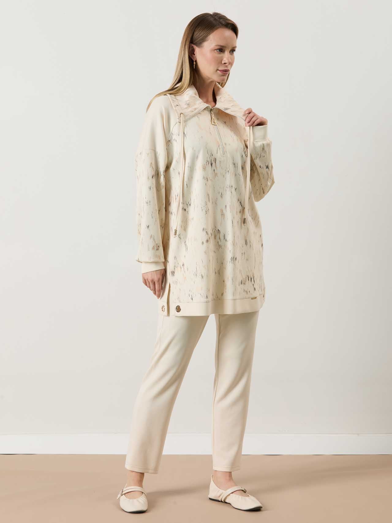 A41265 Aguaje Kuşgözü Detaylı Pantolonlu Takım