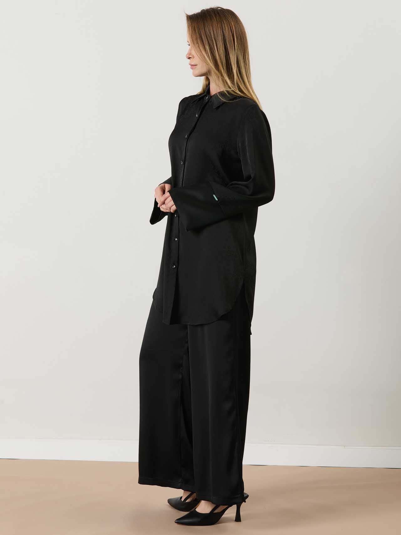 A41295 Aguaje Kolu Kalın Manşetli Pantolon Beli Lastikli Takım