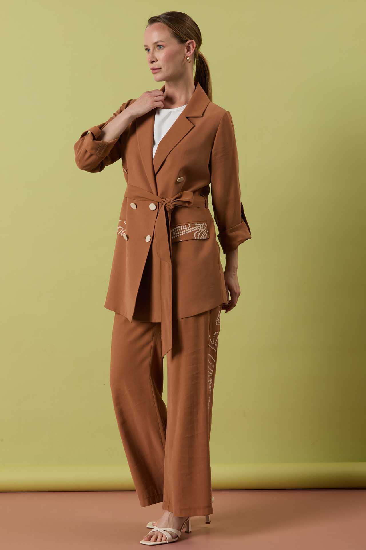 A41375 Aguaje Baskı Detaylı İkili Takım