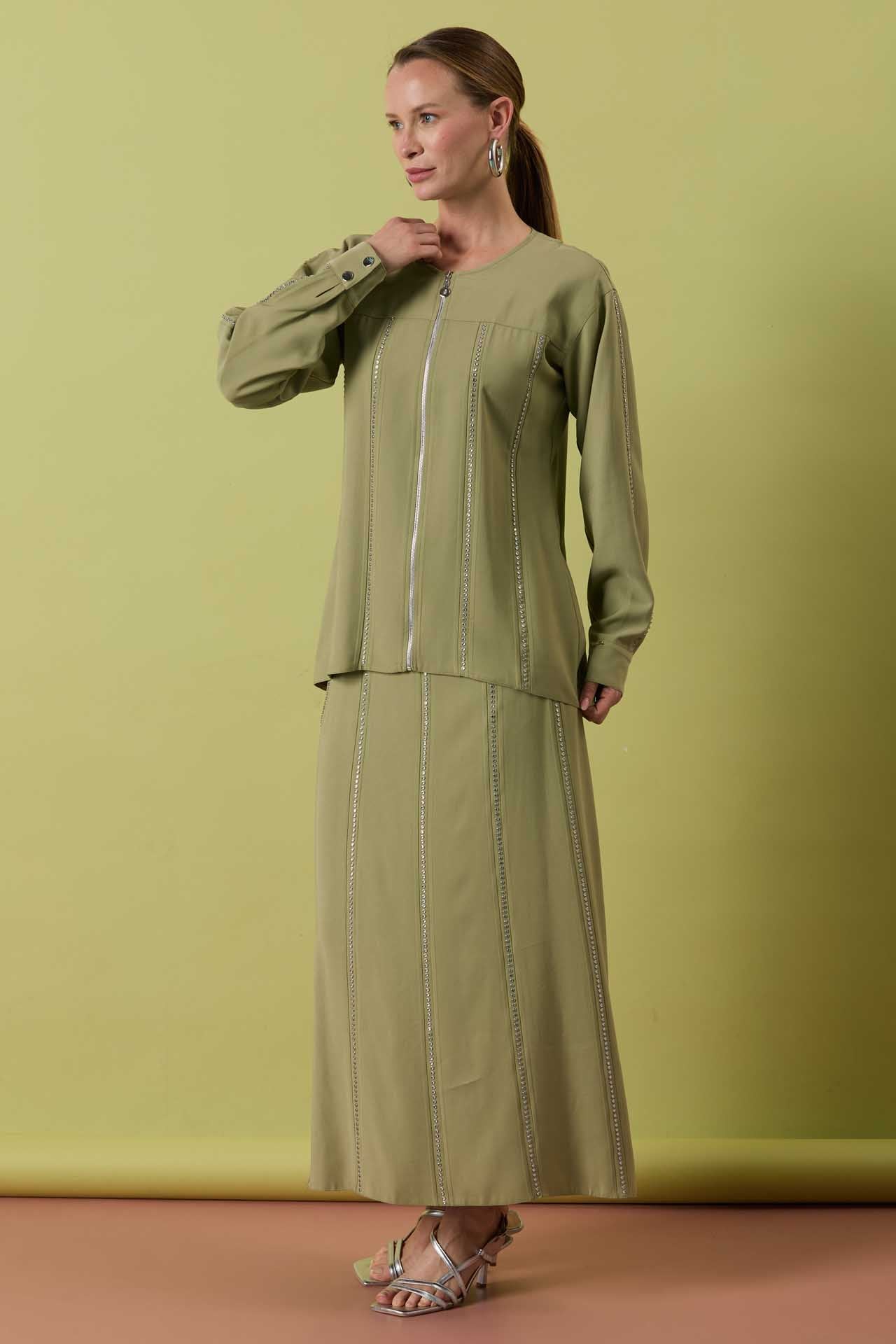 A41425 Aguaje Taş Detaylı Etekli Takım