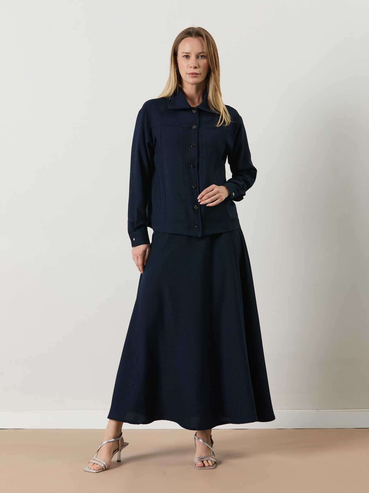 A41565 Aguaje Çıtçıt Detaylı Ceket Etek Takım