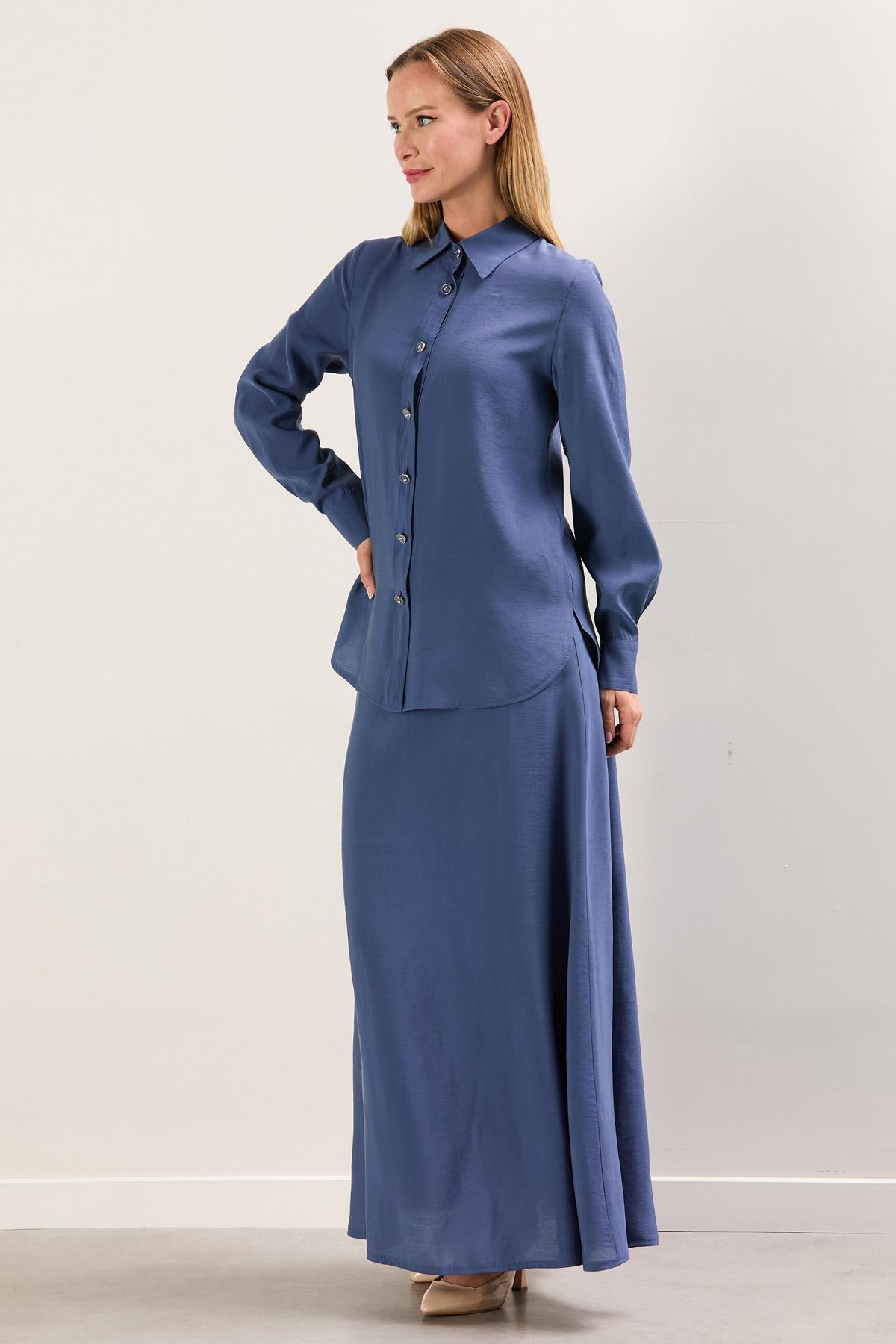 A41685 Aguaje Etekli Gömleği Düğme Detaylı Takım