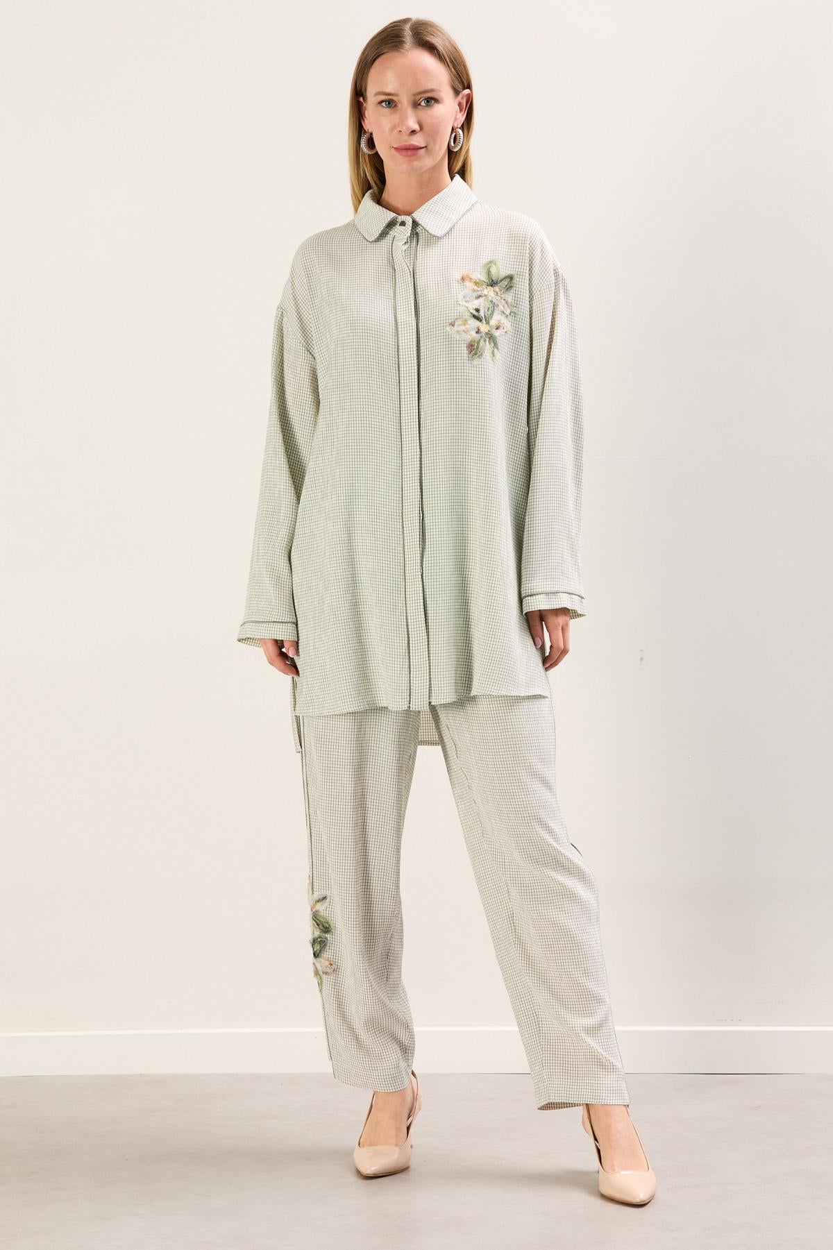 A41795 Aguaje Biye Detaylı Pantolon Takım