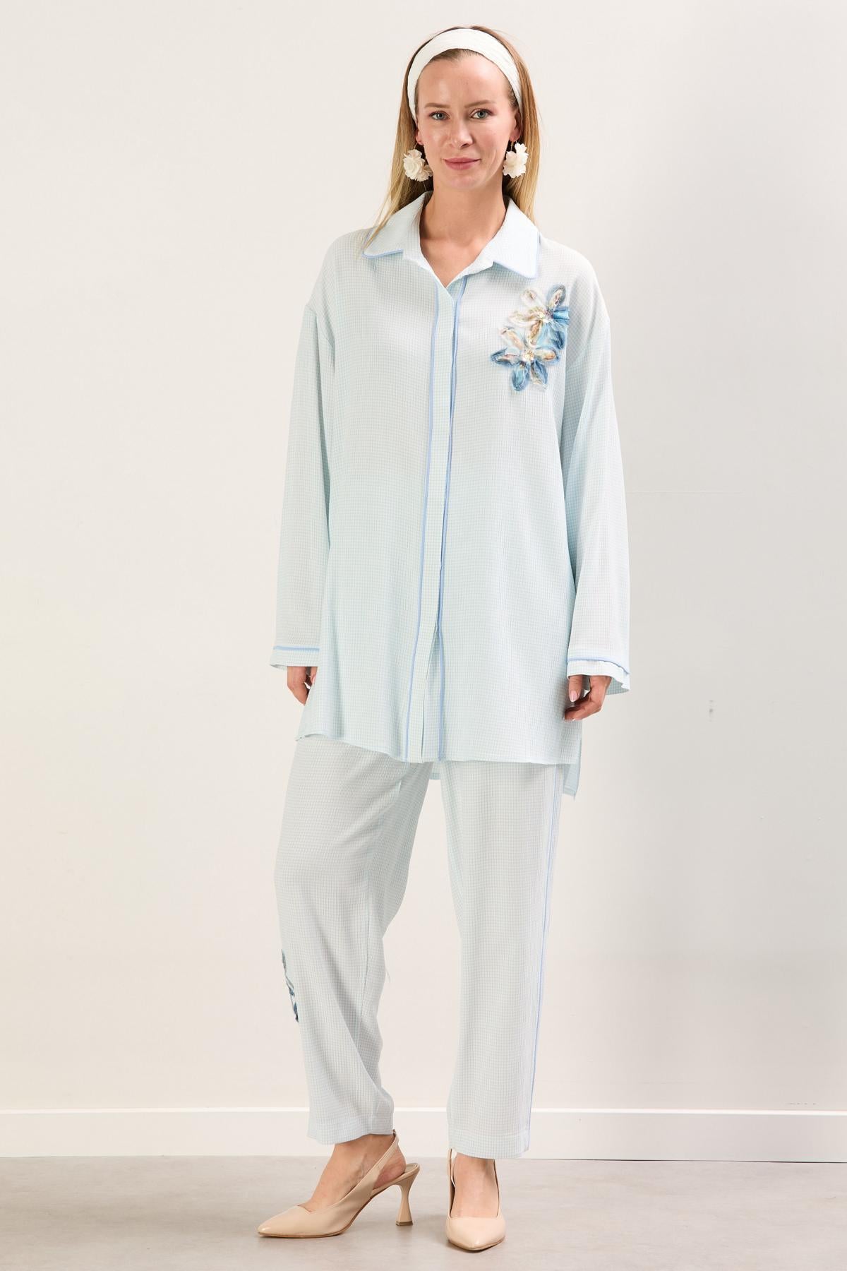 A41795 Aguaje Biye Detaylı Pantolon Takım