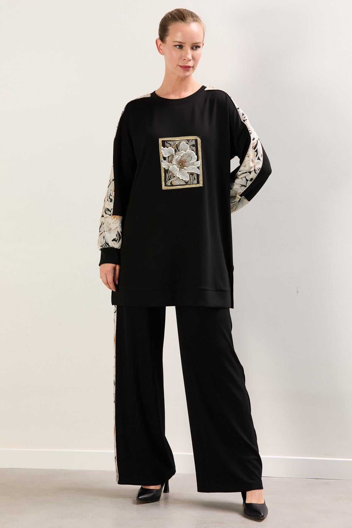A41905 Aguaje Tuniği Baskı Detaylı Pantolonlu Takım