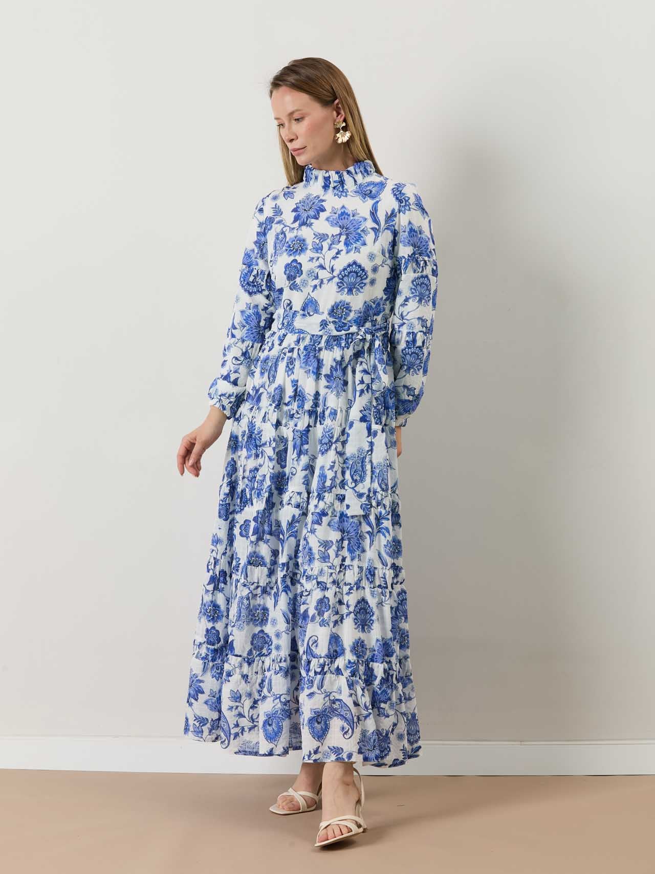 A50415 Aguaje Desenli Büzgülü Elbise