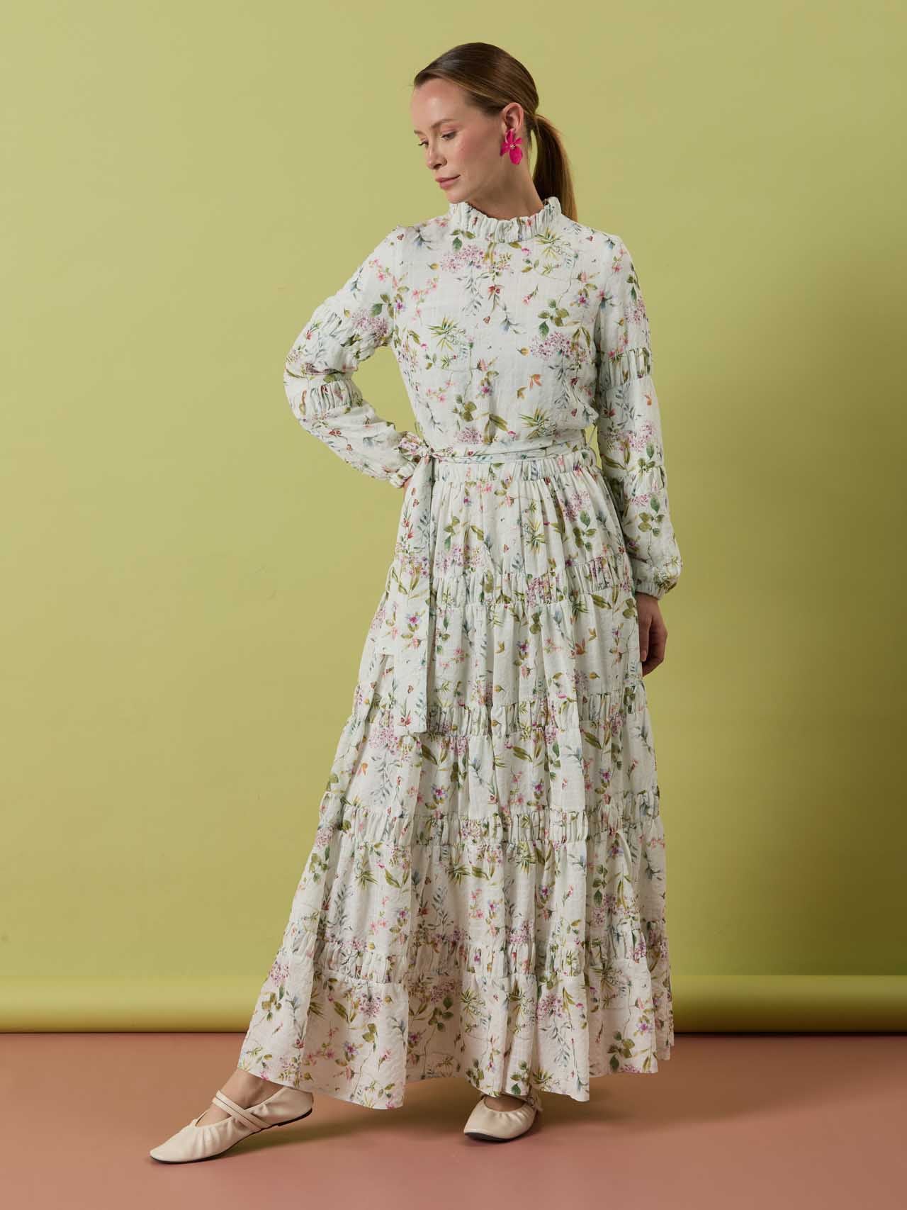 A50415 Aguaje Desenli Büzgülü Elbise