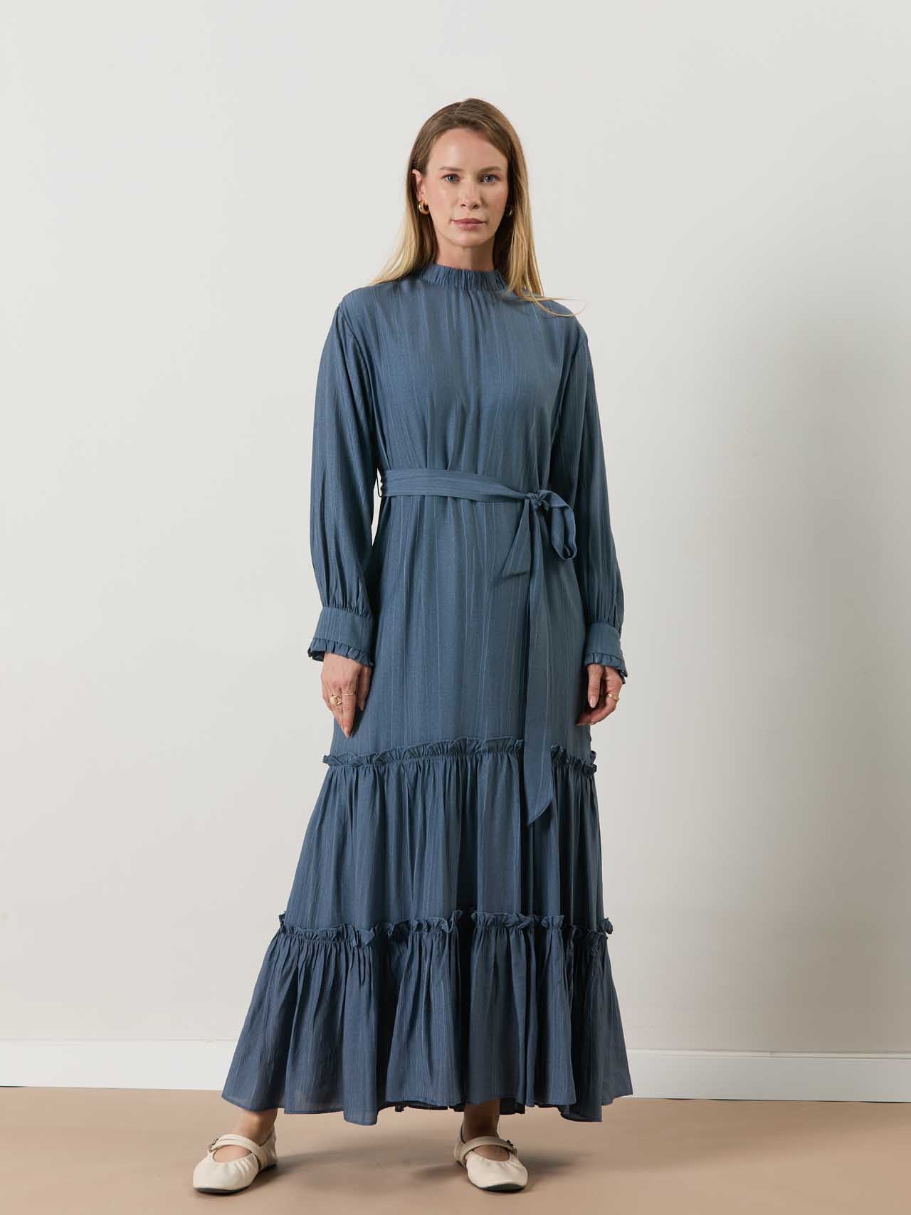 A50505 Aguaje Beli Kuşaklı Elbise