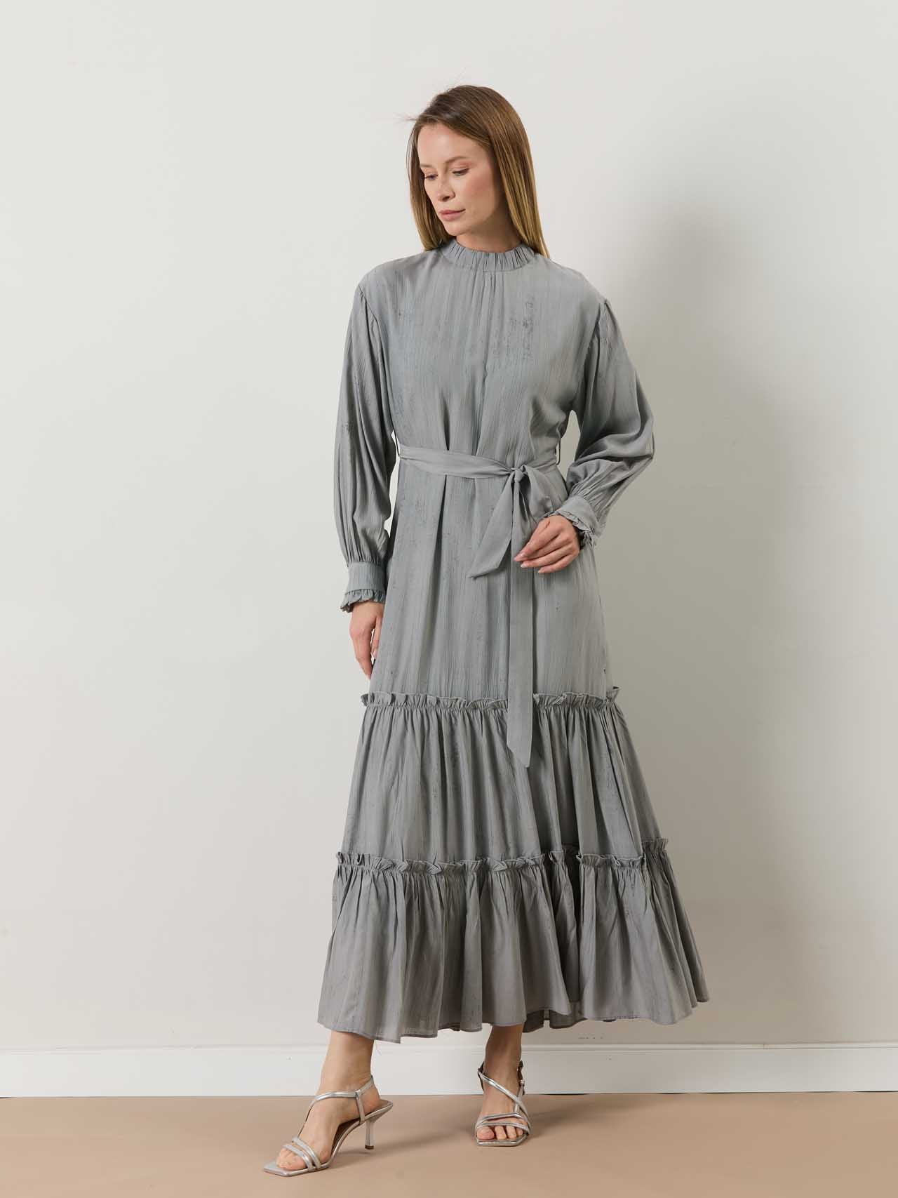 A50505 Aguaje Beli Kuşaklı Elbise