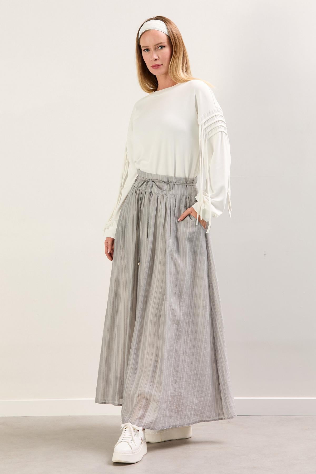 A60525 Aguaje Beli Bağcıklı Cepli Etek