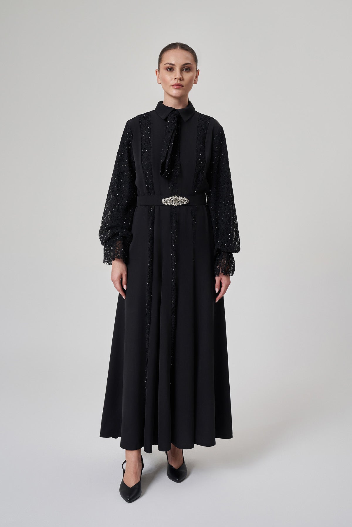 A70295 Aguaje Dantel Detaylı Elbise