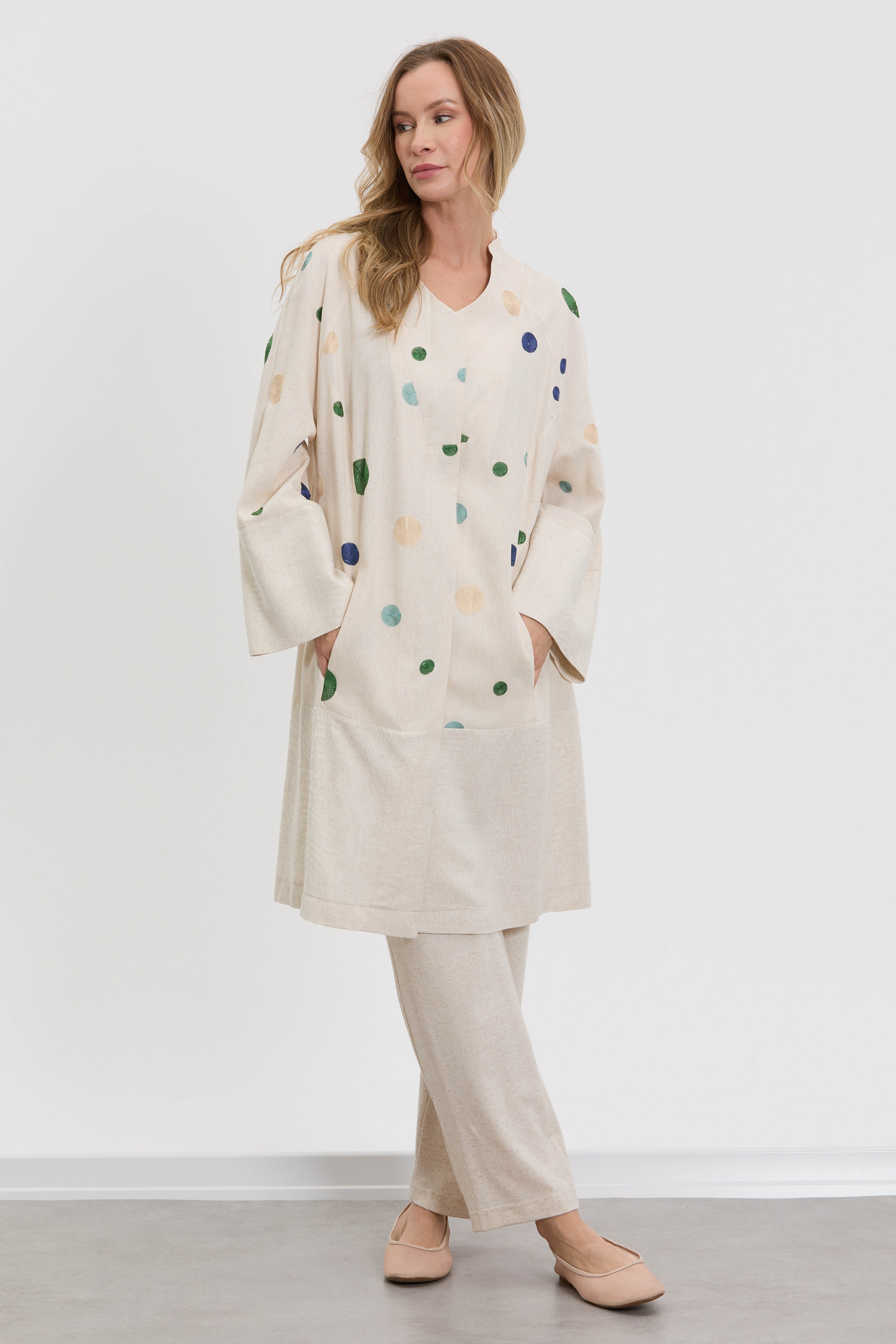 M40264 Melidia Nakış Detaylı Keten Kap