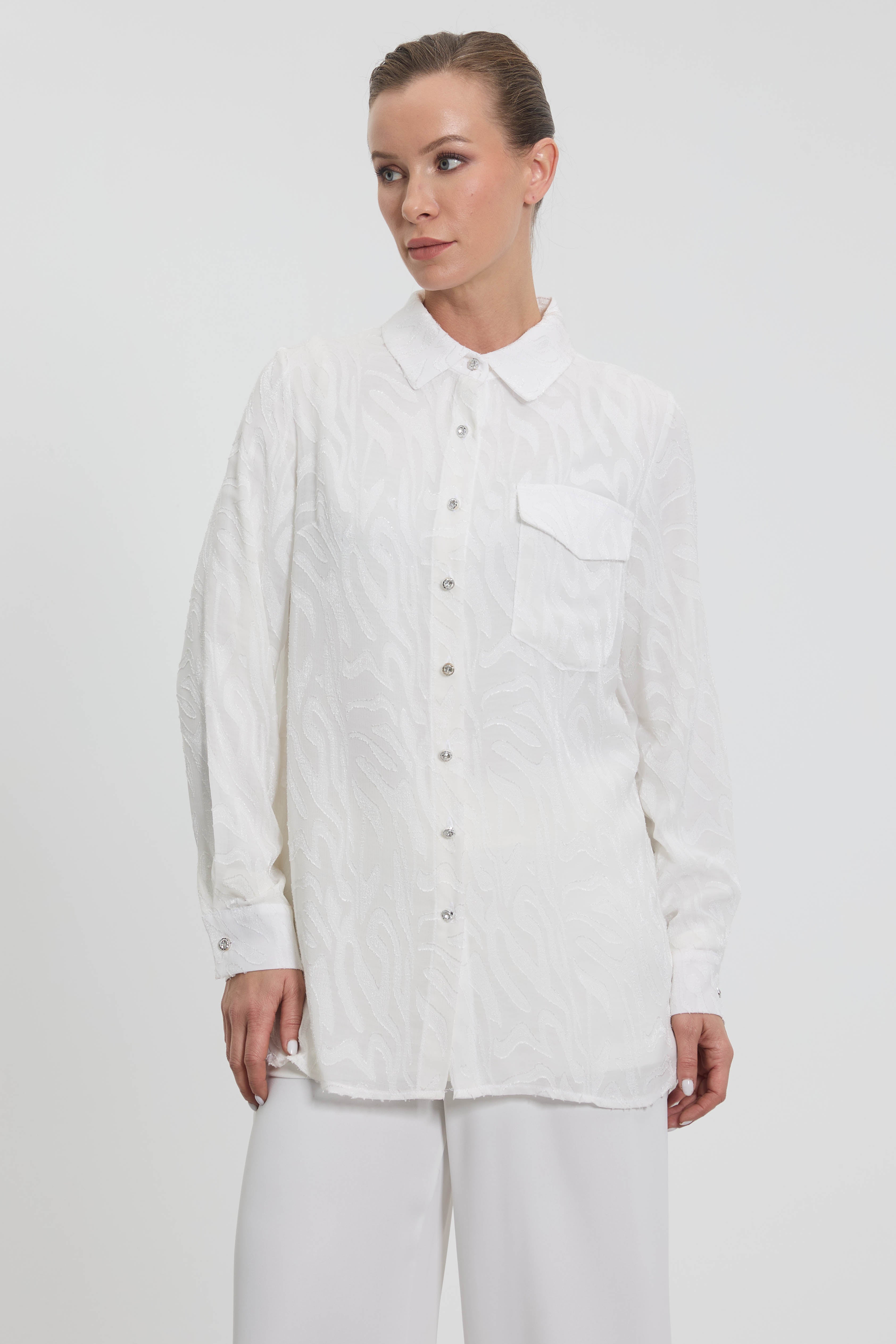 M70814 Melidia Kesme Şifon Gömlekli Takım