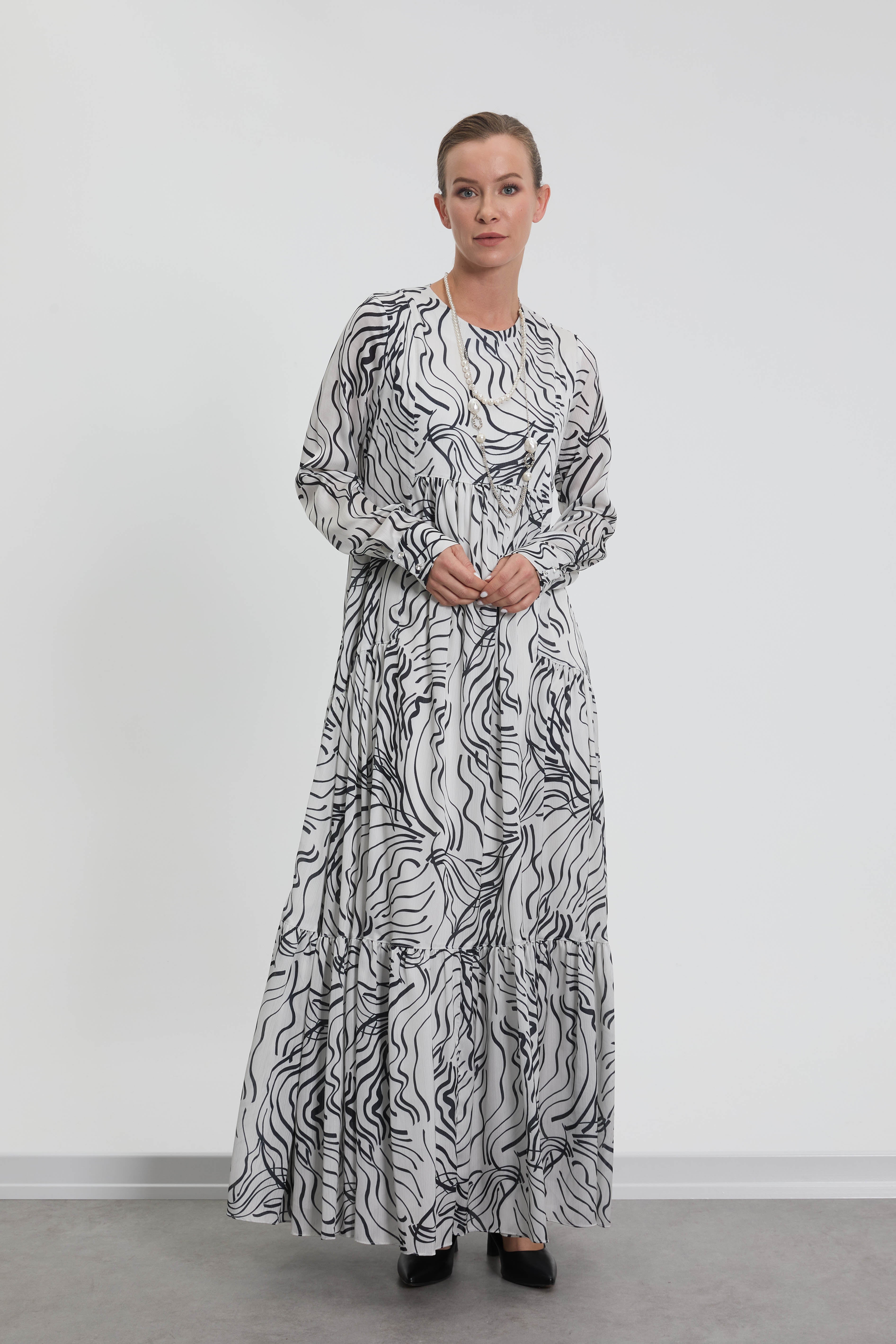 M70884 Melidia Kolyeli Desenli Elbise