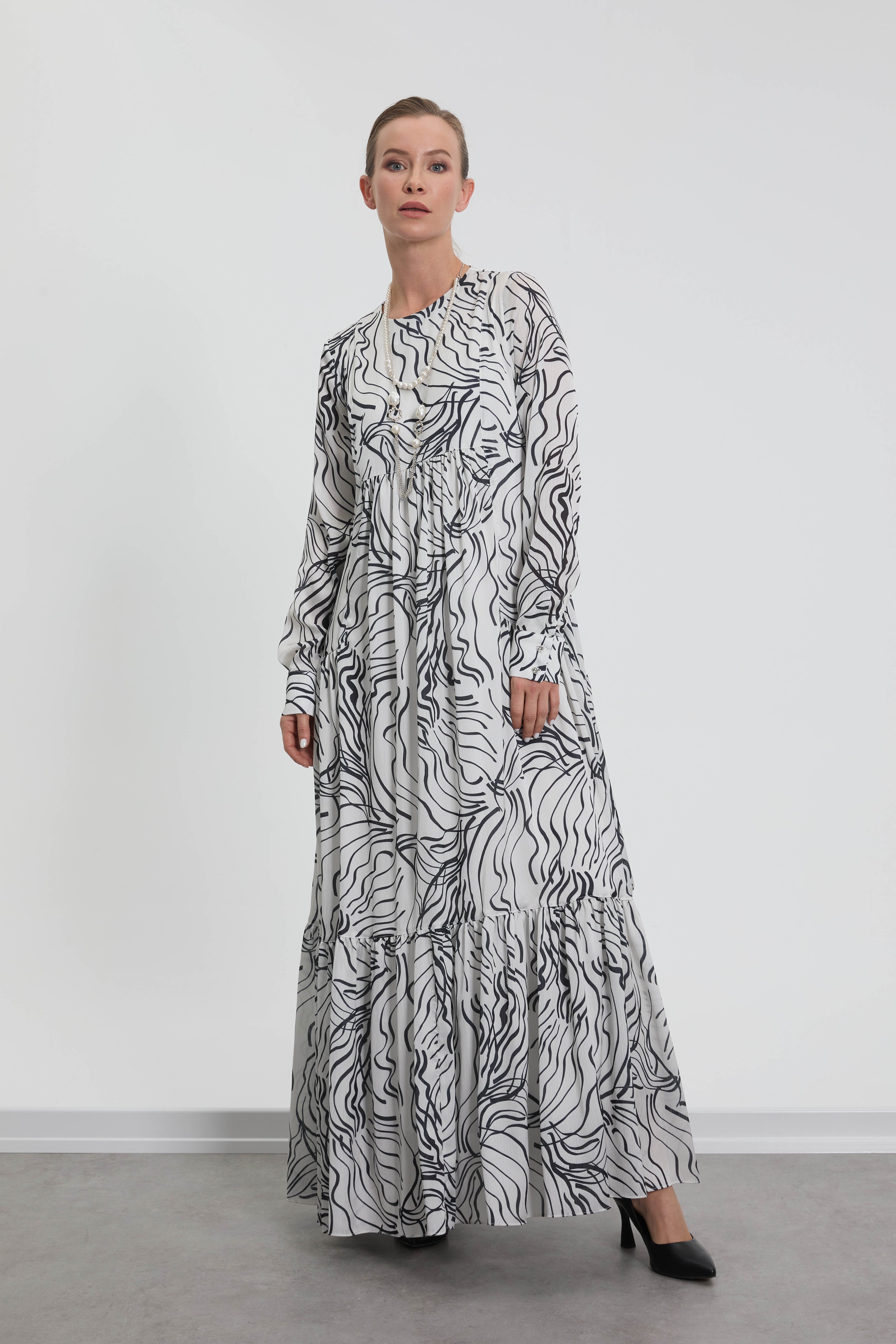 M70884 Melidia Kolyeli Desenli Elbise