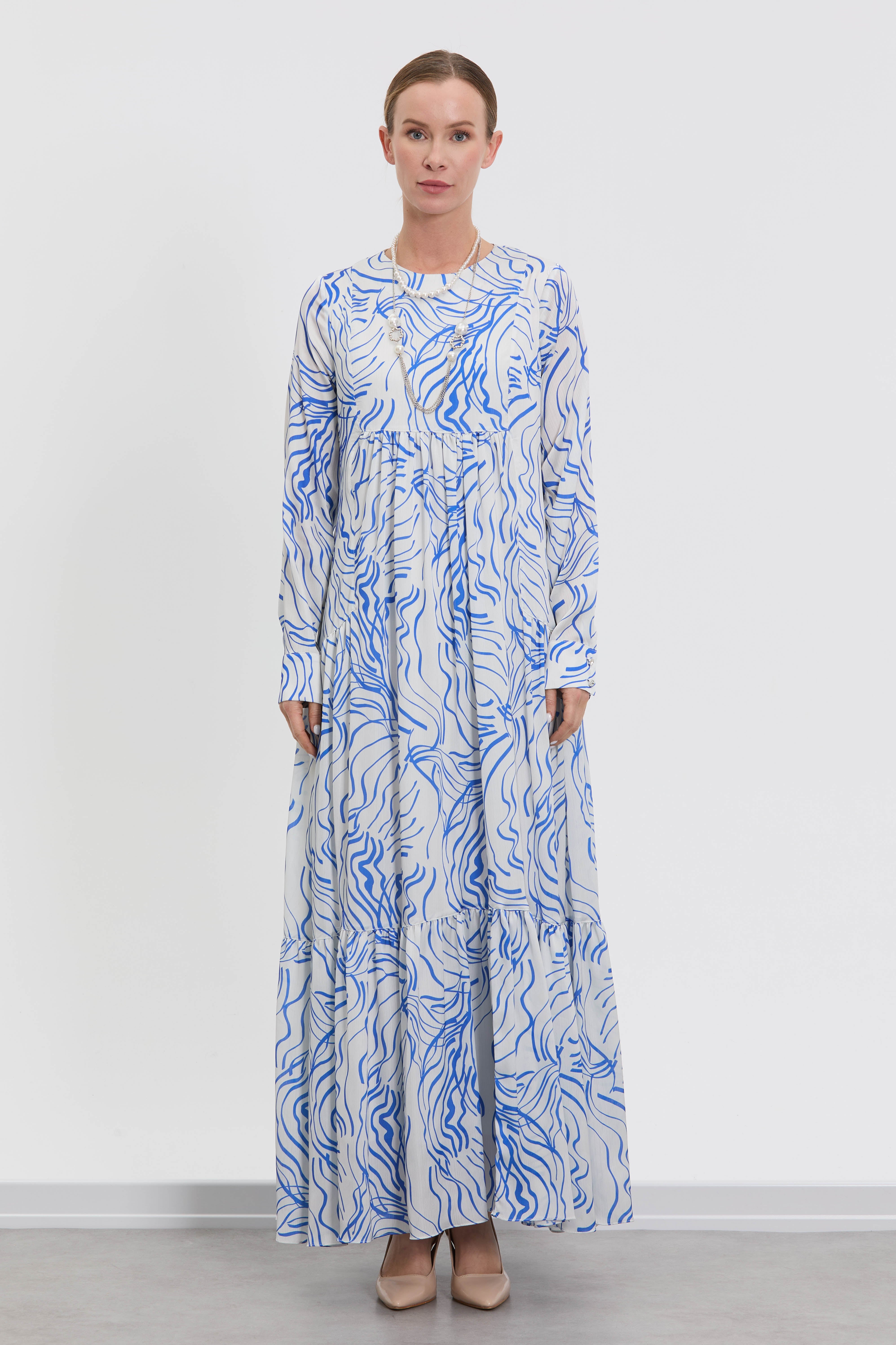 M70884 Melidia Kolyeli Desenli Elbise