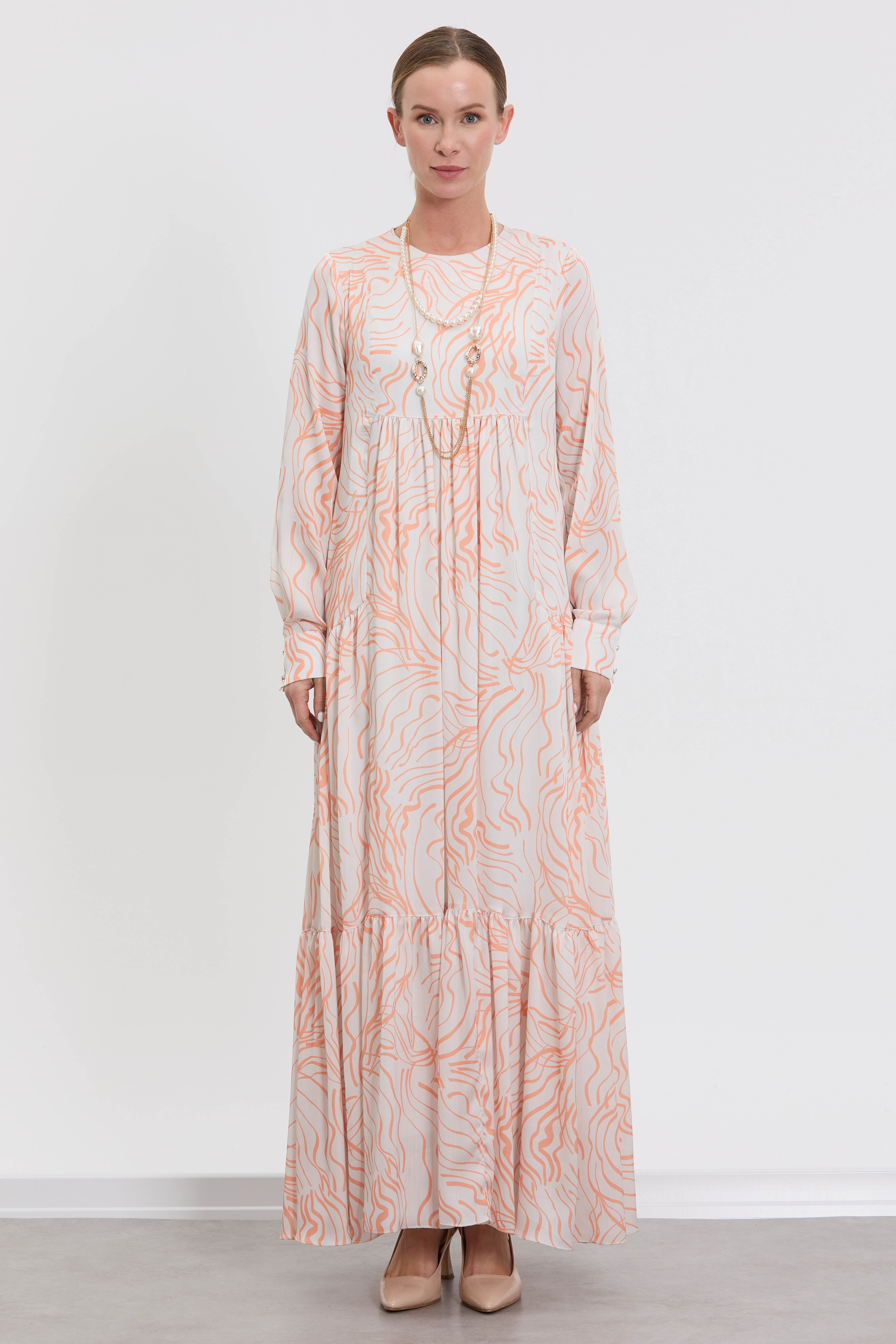 M70884 Melidia Kolyeli Desenli Elbise