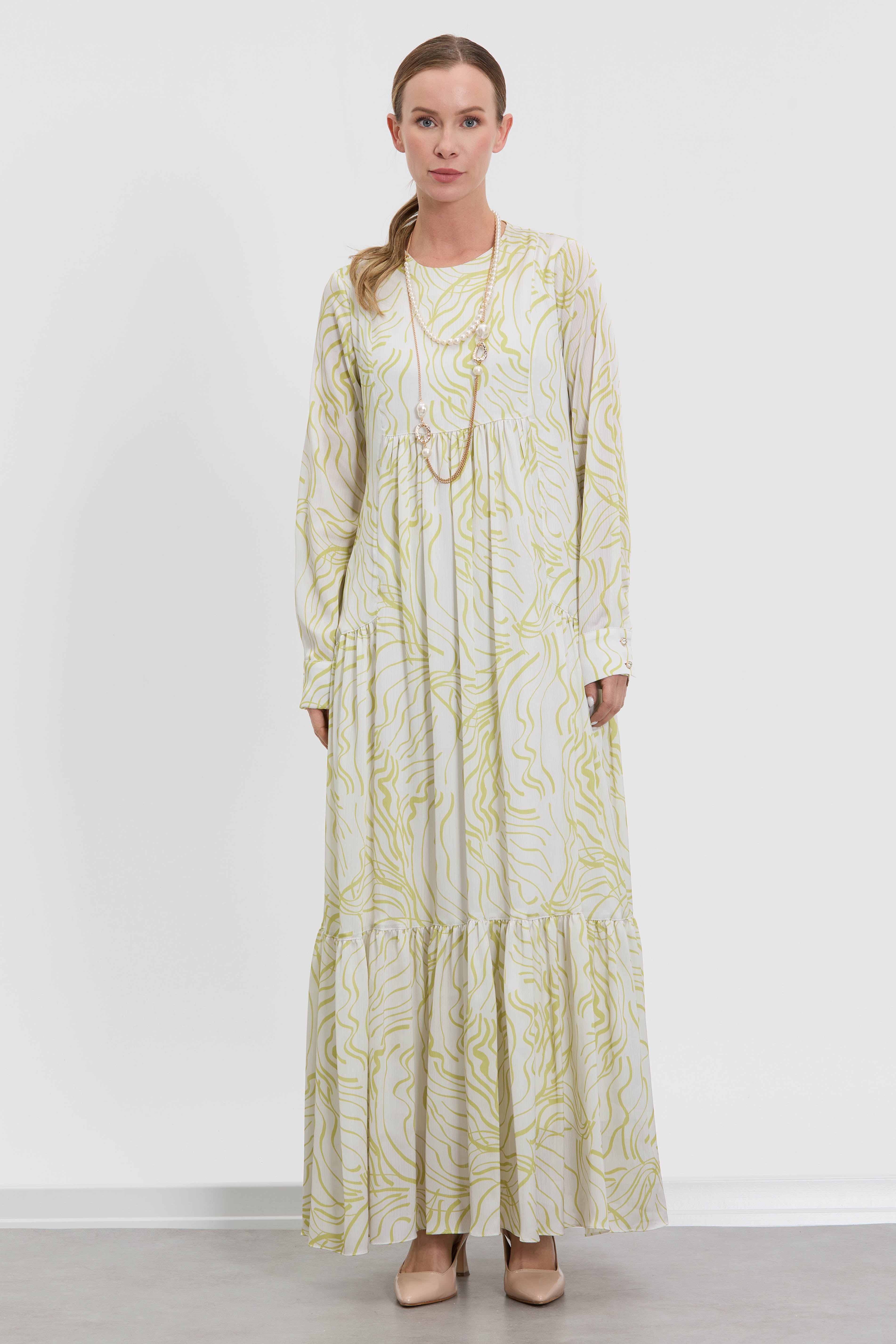 M70884 Melidia Kolyeli Desenli Elbise