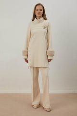 A405455 Aguaje Kolu Kürklü Nervürlü Pantolonlu Takım