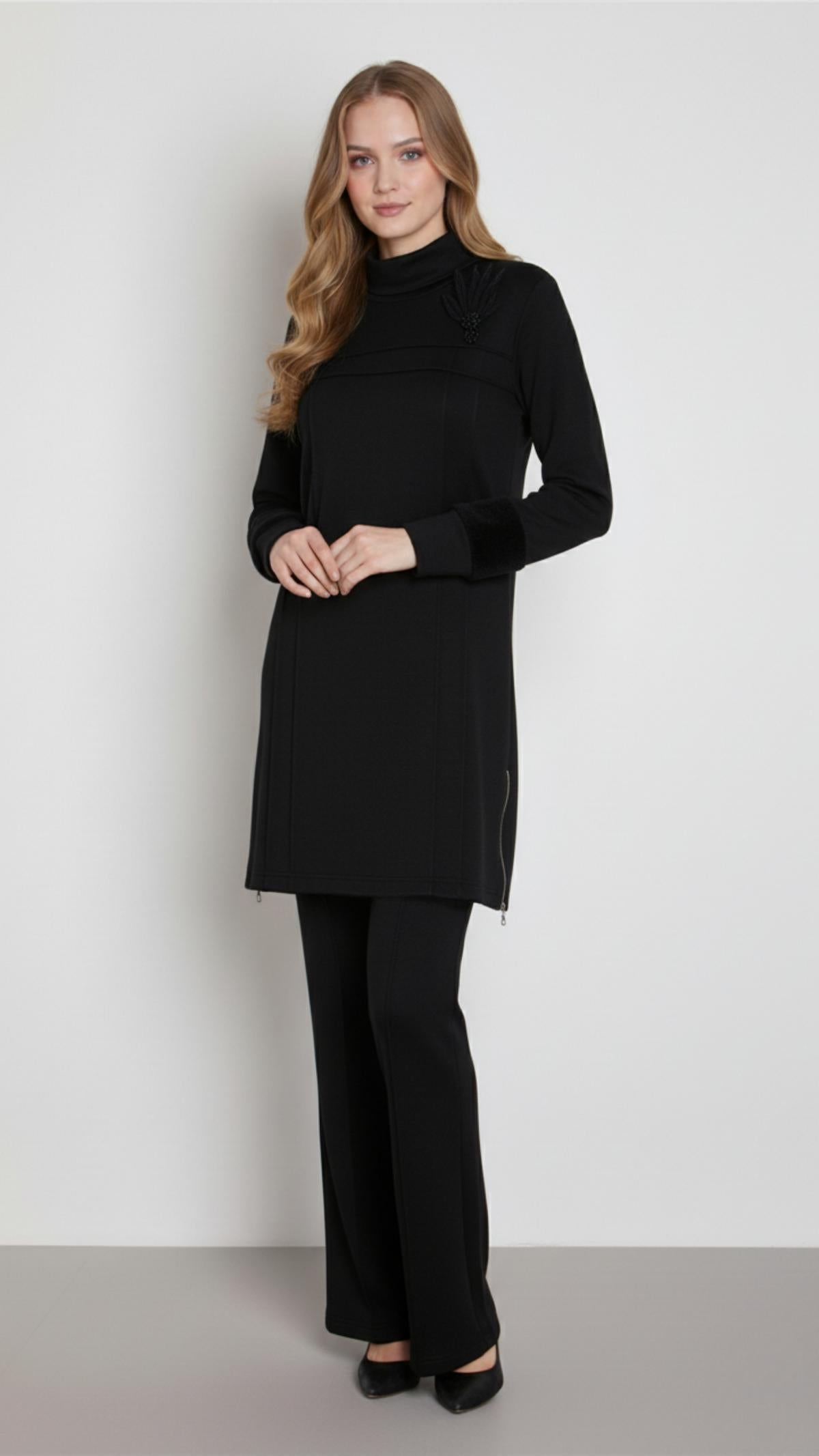 A405455 Aguaje Kolu Kürklü Nervürlü Pantolonlu Takım