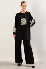 A41905 Aguaje Tuniği Baskı Detaylı Pantolonlu Takım