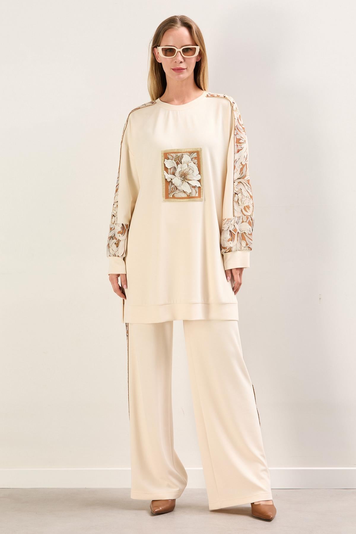 A41905 Aguaje Tuniği Baskı Detaylı Pantolonlu Takım